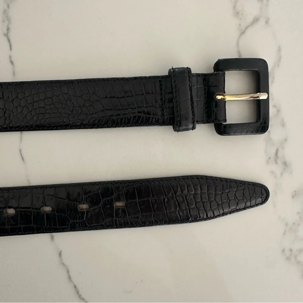 Vintage Banana Republic Crocodile Embossed Leather Belt Square Buckle in Black S - Picture 5 of 7